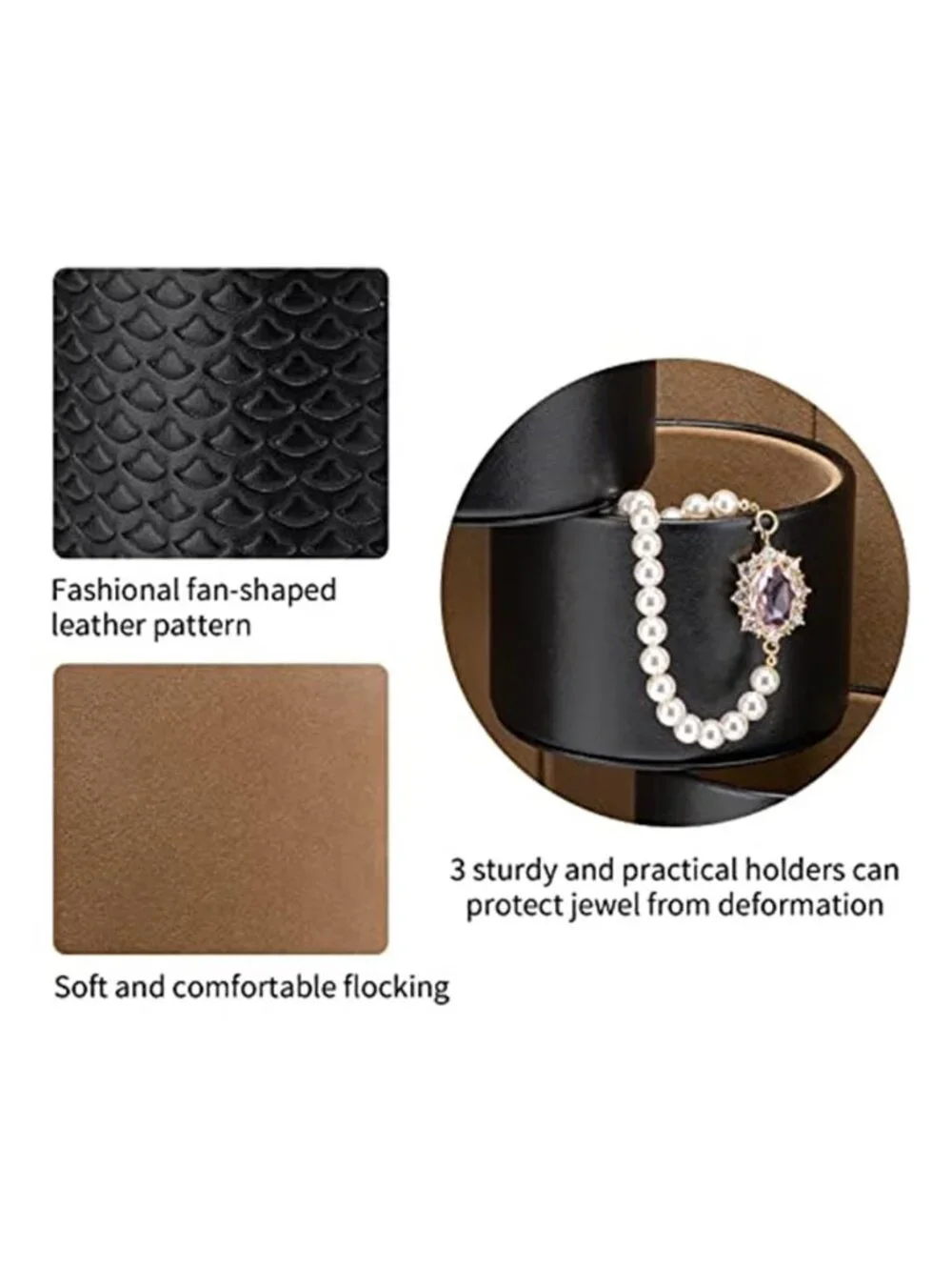 Black Leather Travel Jewelry Organizer Case Women Earring Necklace Watch